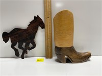 Wood Carved Cowboy Boot&Horse Wall decor