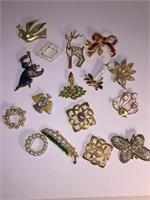 16 PINS: FLOWER, XMAS, PEARLS ~ SOME SIGNED