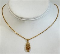 QUALITY1 4K ROPE TWIST CHAIN & 18K OWL PENDENT
