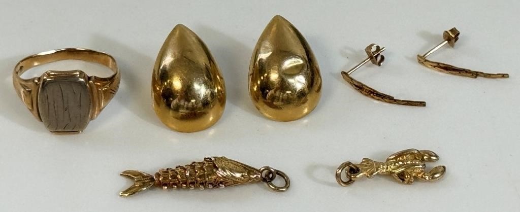 NICE LOT OF 10K GOLD JEWELRY INCL ARTICULATED FISH