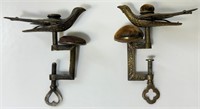 TWO RARE ANTIQUE SEWING CLAMP BIRDS