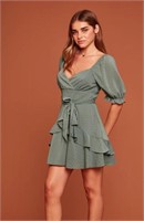 Trixxi - Green Short Sleeve Ruffle Dress - Small