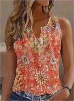 Temu Womens Floral Nocthed Neck Tank - XXL