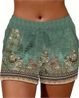 Temu Womens Floral Print Drawstring Shorts - XXL