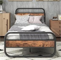 HAHRIR Metal Black + Rustic Twin Size Bed Frame