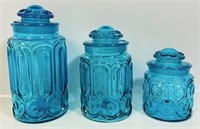 GOOD SET OF 3 MID-CENT MOON & STARS GLASS CANISTER
