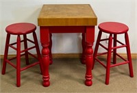 AWESOME BUTCHER BLOCK TOP DINETTE TABLE & STOOLS