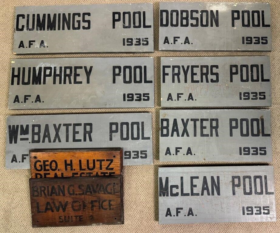 INTERESTING VINTAGE WOODEN SWIMMING POOL SIGNS