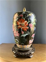 13" Black Ginger Jar with Stand