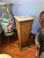 35" Tall Wooden Pedestal with Marble Top