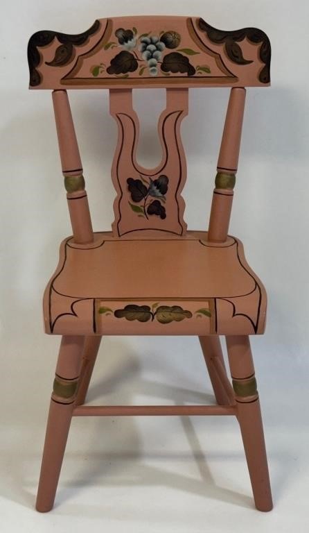 CHARMING TOLE PAINTED MINIATURE DOLL'S CHAIR