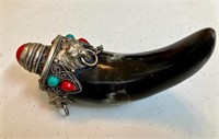 Ox Horn Chinese Snuff Bottle 5" Long