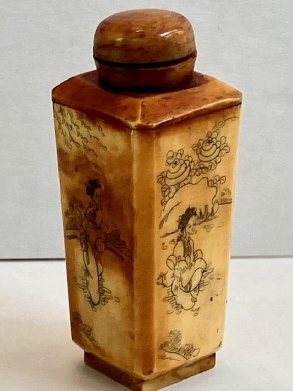 Etched Design Four Sided Snuff  Opium Bottle