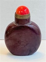 Purple Snuff Bottle with Red Top Stopper