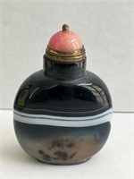 Chinese Opium Snuff Bottle Pink Cap Stripe