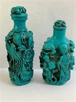 (2) Molded Snuff Bottles - Touq. Blue Color