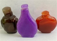(3) Lot Mixed Snuff Bottles Purple Brown Orange