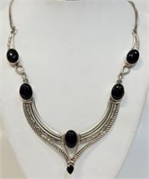 STUNNING STERLING & ONYX LADIES NECKLACE