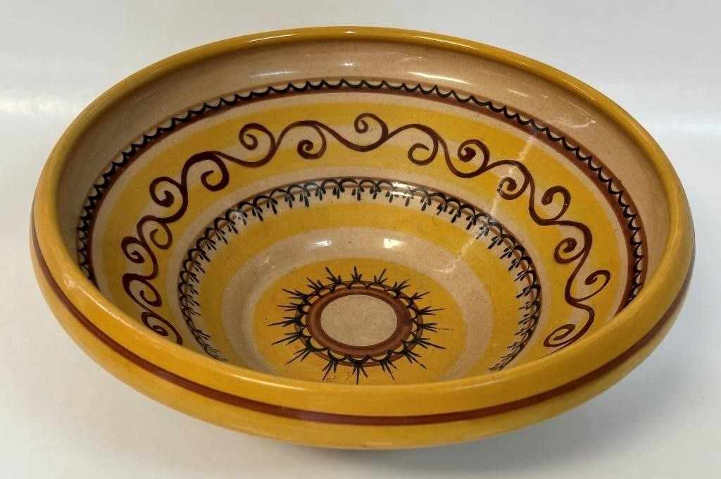 INTERESTING POTTERY HAND PAINTED BOWL