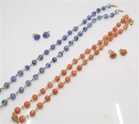 2 SETS OF MATCHING GLASS BEAD EARRINGS & NECKLACES