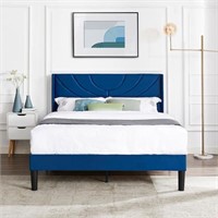 $286 VECELO Upholstered Bed Blue Metal Frame Full