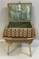 SWEET VINTAGE FOOTED SEWING CHEST W CONTENTS