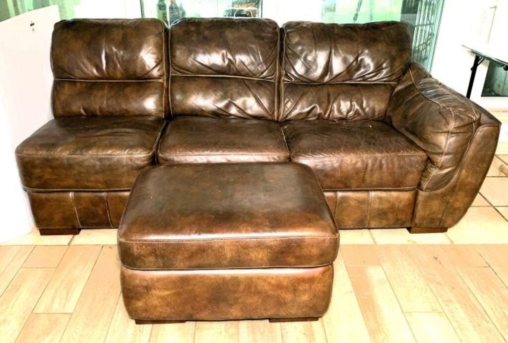 Brown Leather Sectional Section