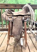Tooled Leather Saddle on Stand