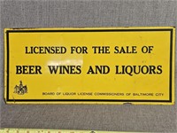 Vintage Baltimore Liquor License Tin Sign