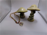 (3) Mushroom Items Necklace~Pottery vintage