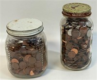 2 JARS OF UNSORTED CANADIAN PENNIES - SOME DIMES