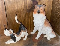 (2) Dog Figurines:  Collie & Brown/White/Black