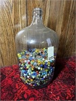 Large Old Glass Water Jug of Old Marbles