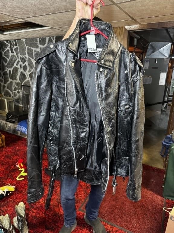 Heavy Leather Mens Biker Jacket Size XL