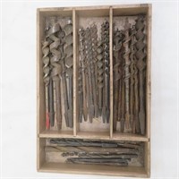 Brace hand drill - wood bits + wood box -tools