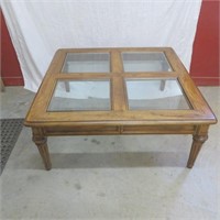 Coffee Table - 38" x 38" - Wood w / Glass Inserts