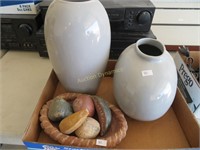 Two Vases and Clay Fruit Bowl
