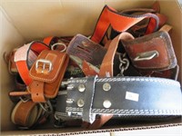 Box Lot of Leather Belts and Safety Straps