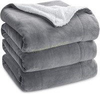 Sherpa Fleece Blanket  Grey  60x80in