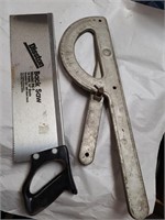Disston Back Saw and other assorted tools for meas