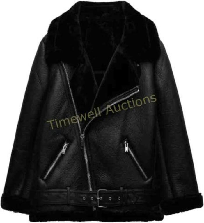 Donegirl 2023 Winter Sheepskin Coat Small Black