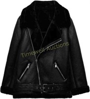Donegirl 2023 Winter Sheepskin Coat Small Black