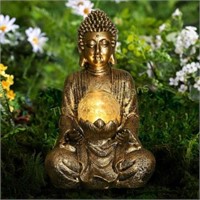 Solar Buddha Statue  Cracked Glass  10.5inch Gold