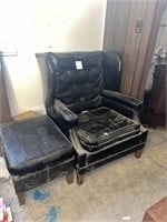 Black Leather Wingback Chair and Ottoman