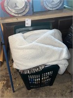 Hamper of Throws and Misc Linens