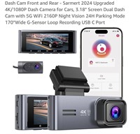 Dash Cam Front and Rear - Sarmert 2024 Upgraded