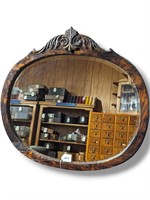 Victorian Wood Framed Oval Beveled Mirror