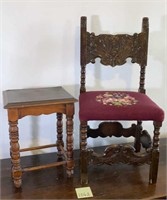 Antique Italian Slipper Chair & Side Table
