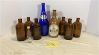 Collection of Vintage Bottles Brown & Cobalt