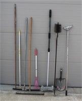Squeegees, Scrub Brush, Assorted Long Handle Tools